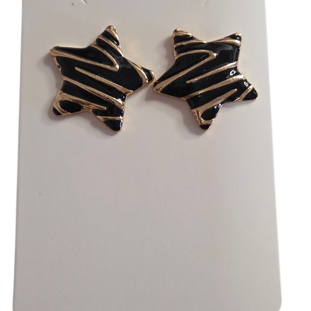 Black and Gold Star Earrings